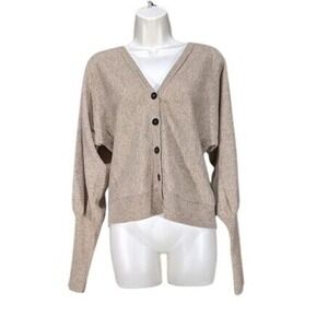 Cullen 100% Cashmere Cardigan W/ S Tan Puff Sleeve V-Neck Sweater LN/NWOT